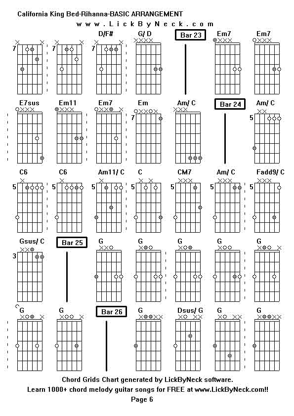 Chord Grids Chart of chord melody fingerstyle guitar song-California King Bed-Rihanna-BASIC ARRANGEMENT,generated by LickByNeck software.